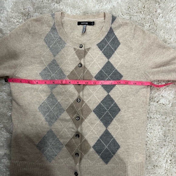 Apt. 9 Cardigan Sweater Black Argyle 100% Cashmere Casual Work Women's Small - Picture 3 of 6